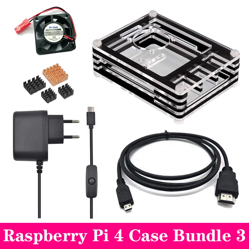 Raspberry Pi 4 акриловый корпус 9 слоев акриловый корпус с охлаждающим вентилятором алюминиевый радиатор для Raspberry Pi 4 Модель B Pi 4B - Цвет: Bundle 3