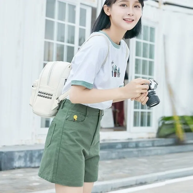 Harajuku Shorts Women Simple Classic Elegant Summer Korean Shorts Womens Pockets Straight Students Loose Quality Retro Clothing
