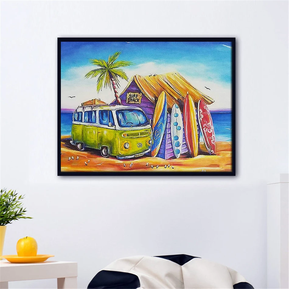 Полноразмерная 5D картина из страз сделай сам вышивка крестиком Lsland Bus 3D Алмазная