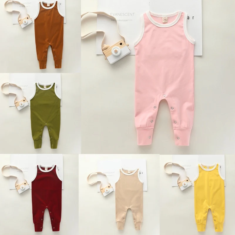 

Летняя одежда для малышей от 0 до 24 лет; Однотонный комбинезон для новорожденных мальчиков и девочек; Летняя одежда без рукавов; Комбинезон; ...