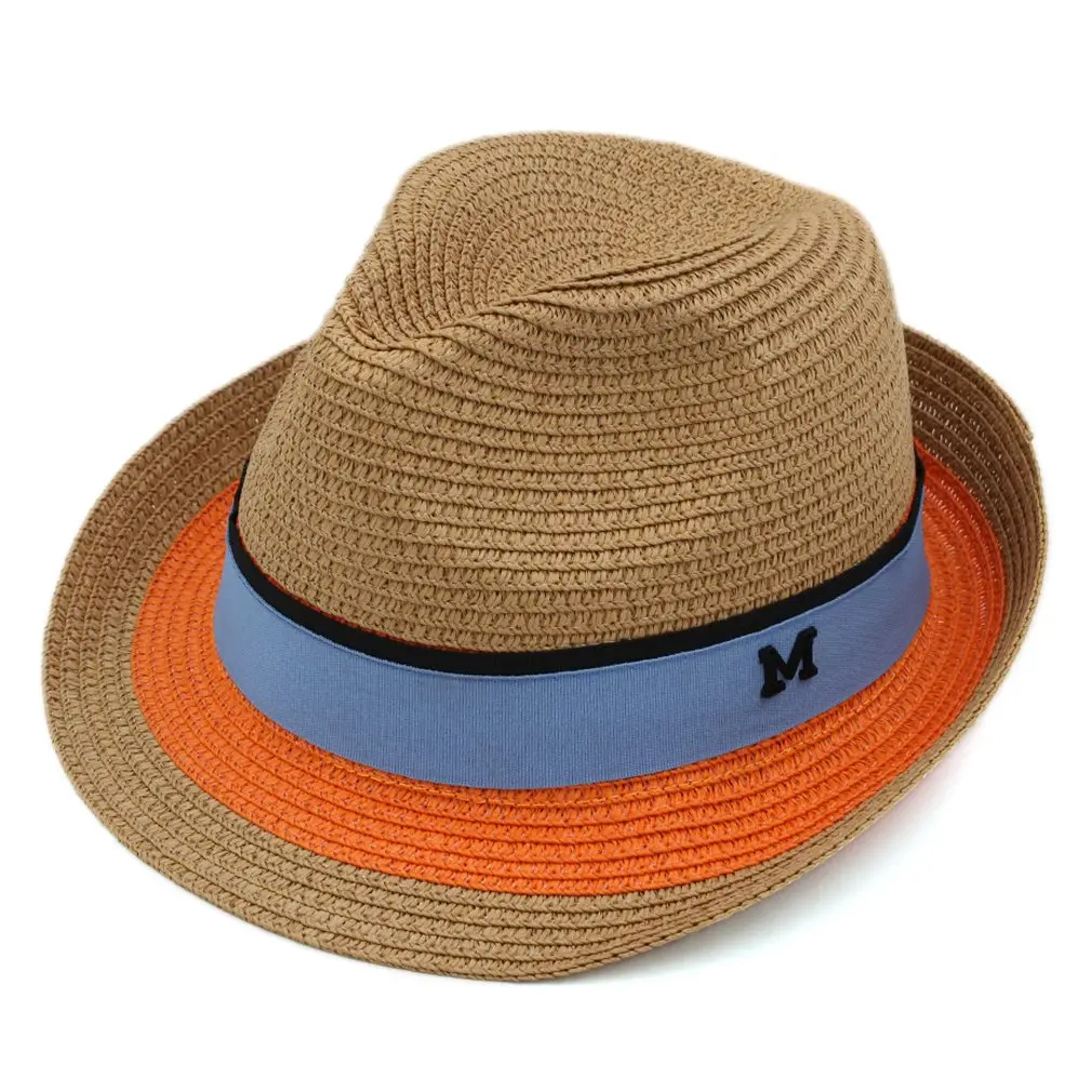 

Mistdawn Summer Beach Street Outdoor Party Sunhat Fedora Plastic Straw Trilby Chapeau Gentleman Hat Upturn Roll-up Brim Cap