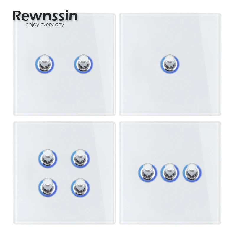 Переключатель-тумблер из белого стекла со светодиодным индикатором 86 Тип 110-250 В