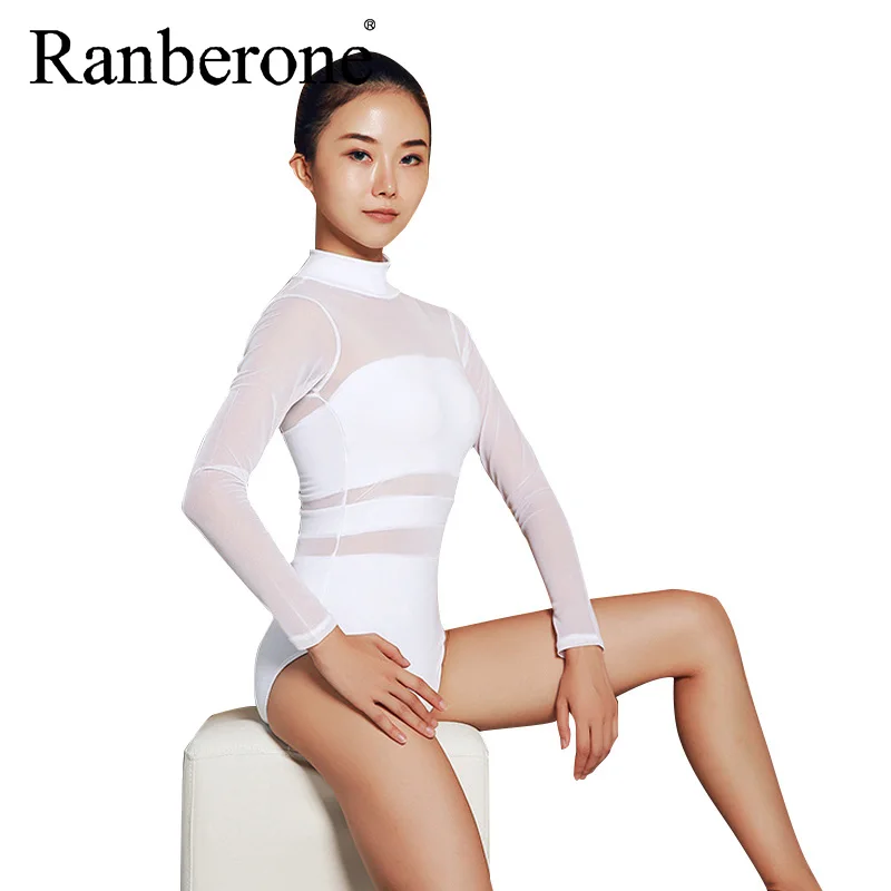 

Комплект для фитнеса и йоги Ranberone, Женская цельная балетная одежда, сетчатая пэчворк с нагрудной подушкой, спортивная одежда, купальник, жен...