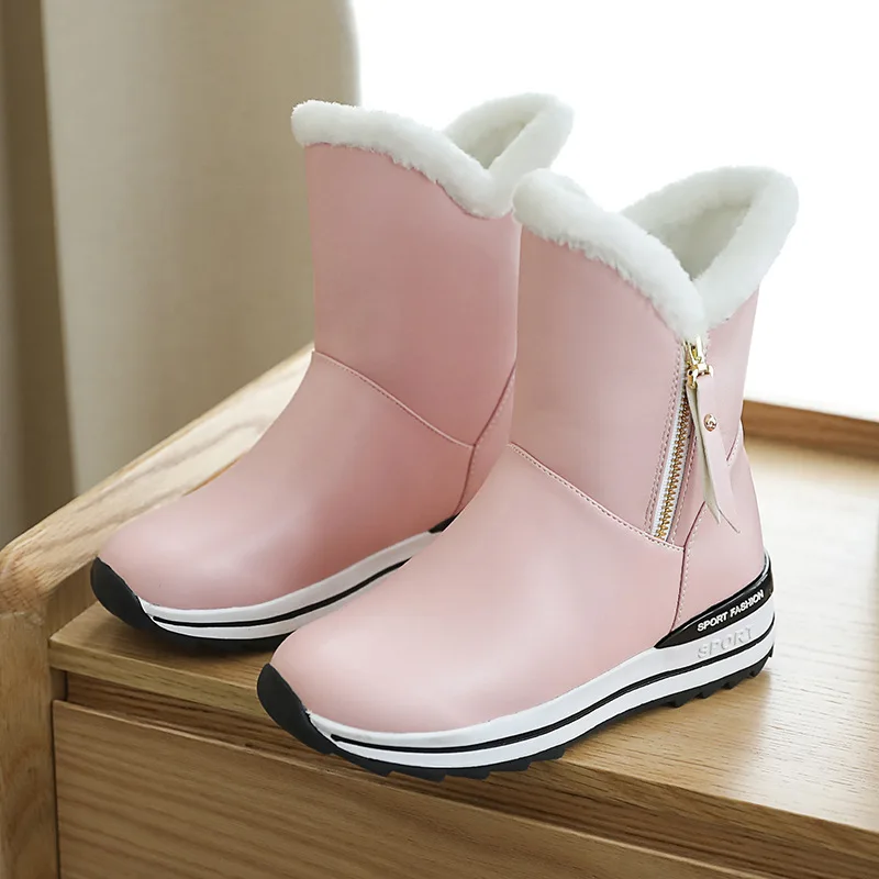 Women Mid Calf Boots Classic Snow Boots Low Heels Winter Boots Shoes Woman Warm Plush White Botas Mujer 2020 Women Winter Shoes