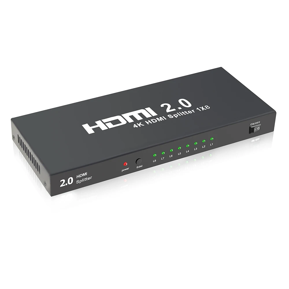 4K HDMI сплиттер 1x8 2,0 HDCP 2,2 18 Гбит/с HDMI сплиттер конвертер 1 вход 8 выход(4:4:4) Ultra HD Full 3D HDR с переключателями EDID