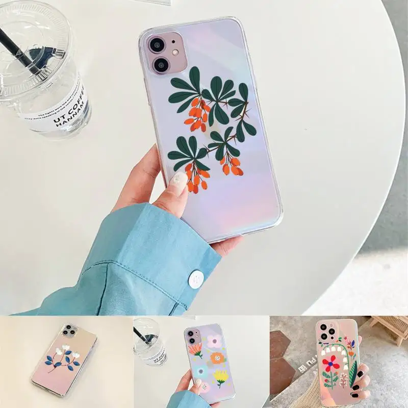 

Pretty Flower Phone Case for iPhone xiaomi redmi 7 8 9 11 12 10 S X XS XR MINI Pro Max Plus laser Transparent