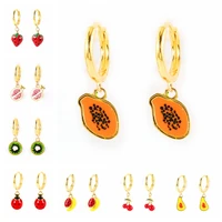 canner 925 sterling silver earrings for women cute fruit charms ear hoops with papaya kiwi avocado pendants earring accessories