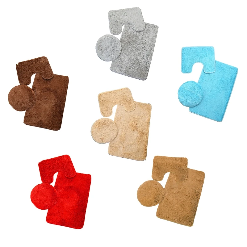 

N0HB Bath Mats Set 3 Pieces Non-Slip Solid Color Absorbent Bathroom Rug Set Bath Mat / Pedestal Mat /Toilet Seat Cover Mat