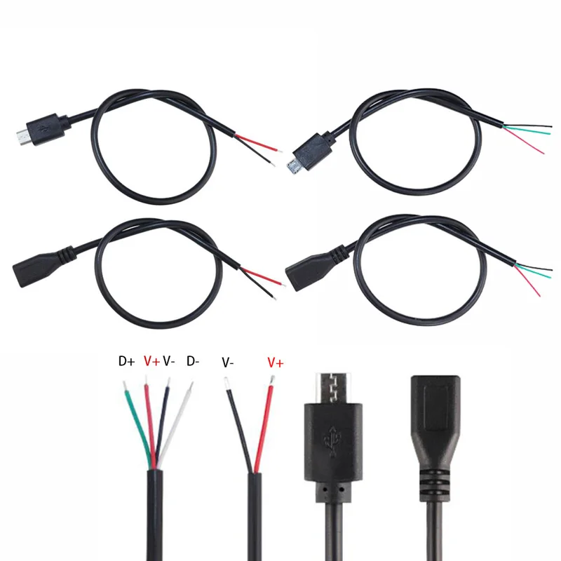Micro USB 2,0 A Разъем «Папа-мама» кабель для зарядки 4 Pin 2 Pin 4 провода шнур для передачи данных DIY для интерфейса Android