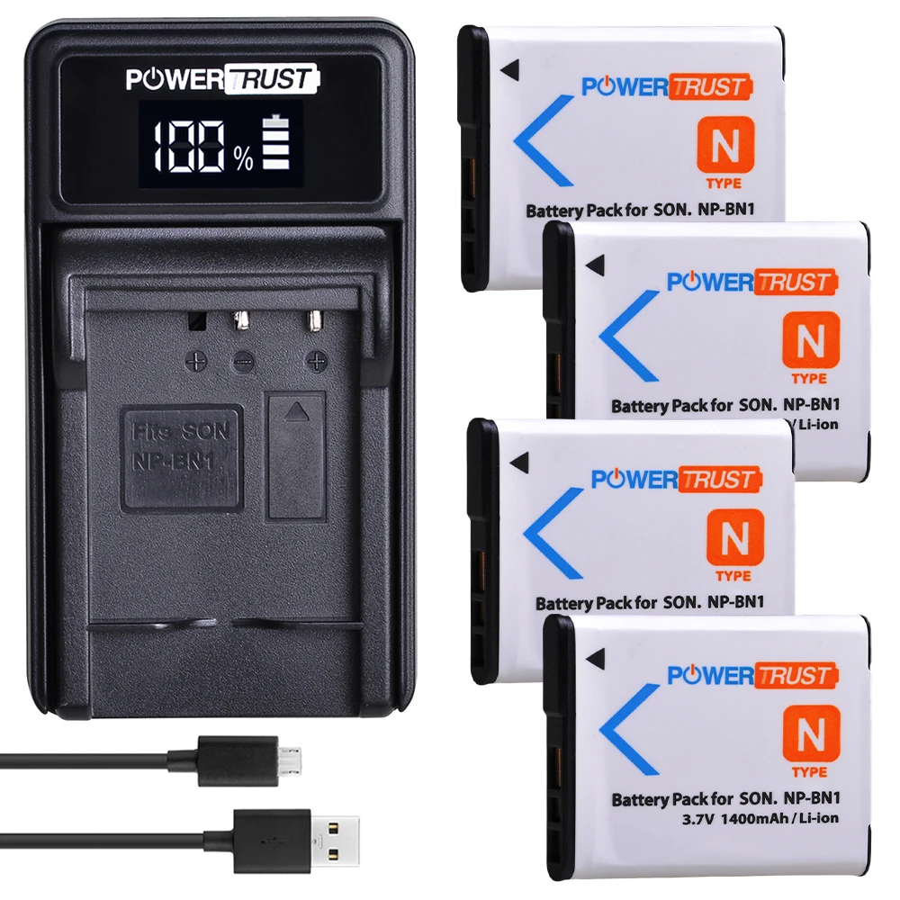 Аккумулятор NP BN1 1400 мАч + зарядное устройство USB со светодиодной подсветкой для Sony