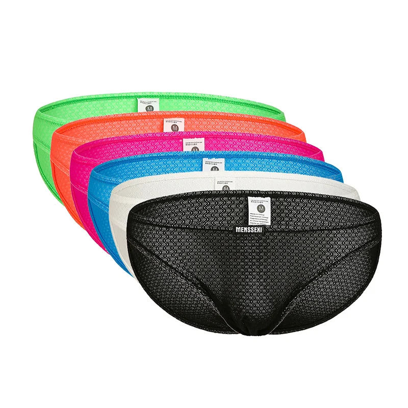 Мужские трусы брифы с большим пенисом серые прозрачные из нейлона 6 шт./Лот