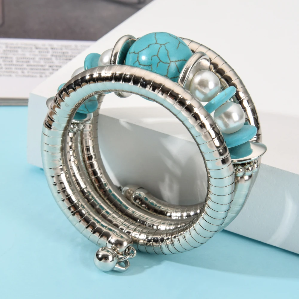 Женский серебряный браслет с натуральным камнем в богемном стиле|Браслеты