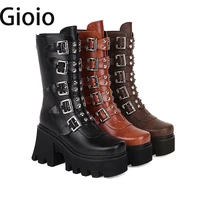2021 new punk women boots ins hot plataforma high heels big size 43 gothic style wedges shoes fashion ankle boots woman