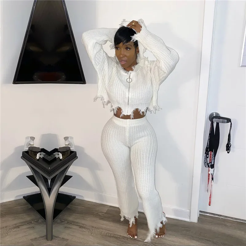 Adogirl женский модный Повседневный вязаный комплект из двух предметов на молнии с