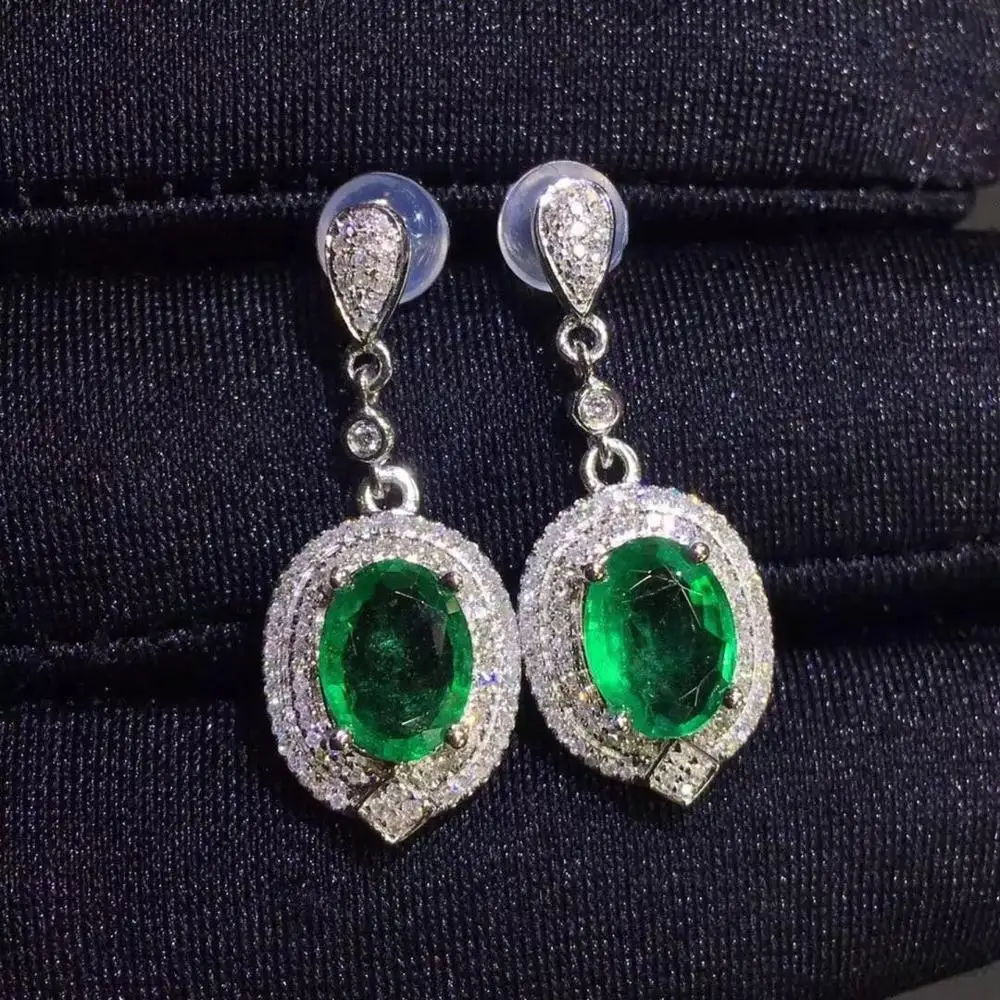 

SHILOVEM 925 sterling silver Natural Emerald stud earrings classic fine Jewelry women wedding wholesale 4*6mm jce0406842agml