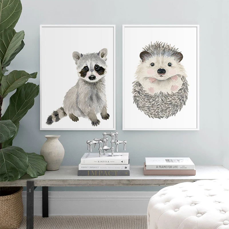 Настенный плакат в скандинавском стиле с изображением акварельных животных
