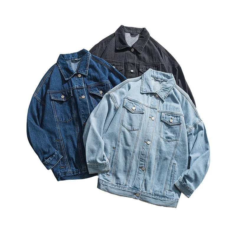 Осенняя ветровка из денима Мужская джинсовая куртка с капюшоном Женское пальто