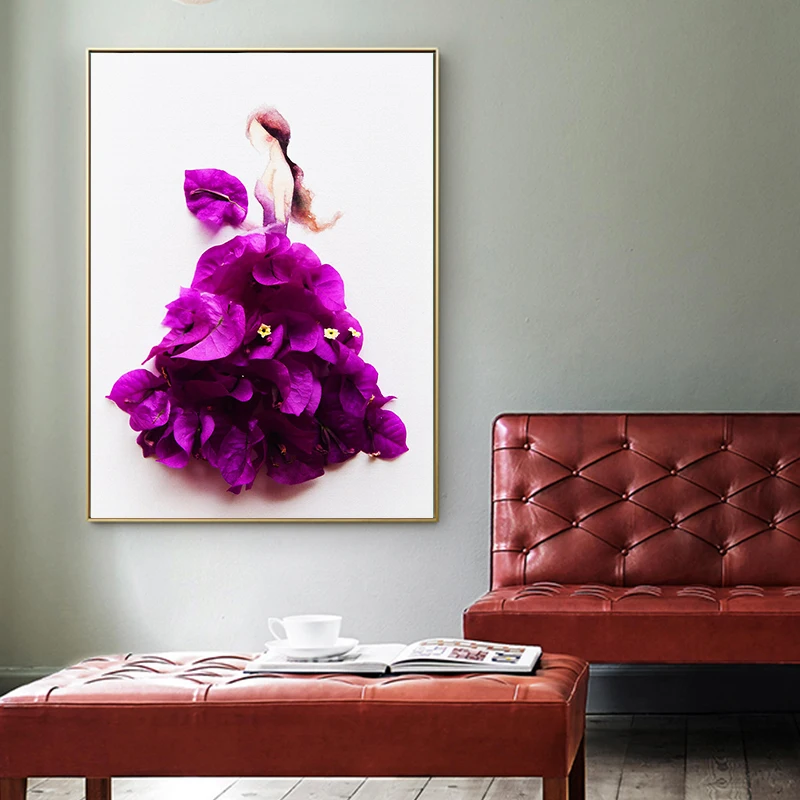 Красочные цветочные платья девушка холст картина стены искусства для гостиной