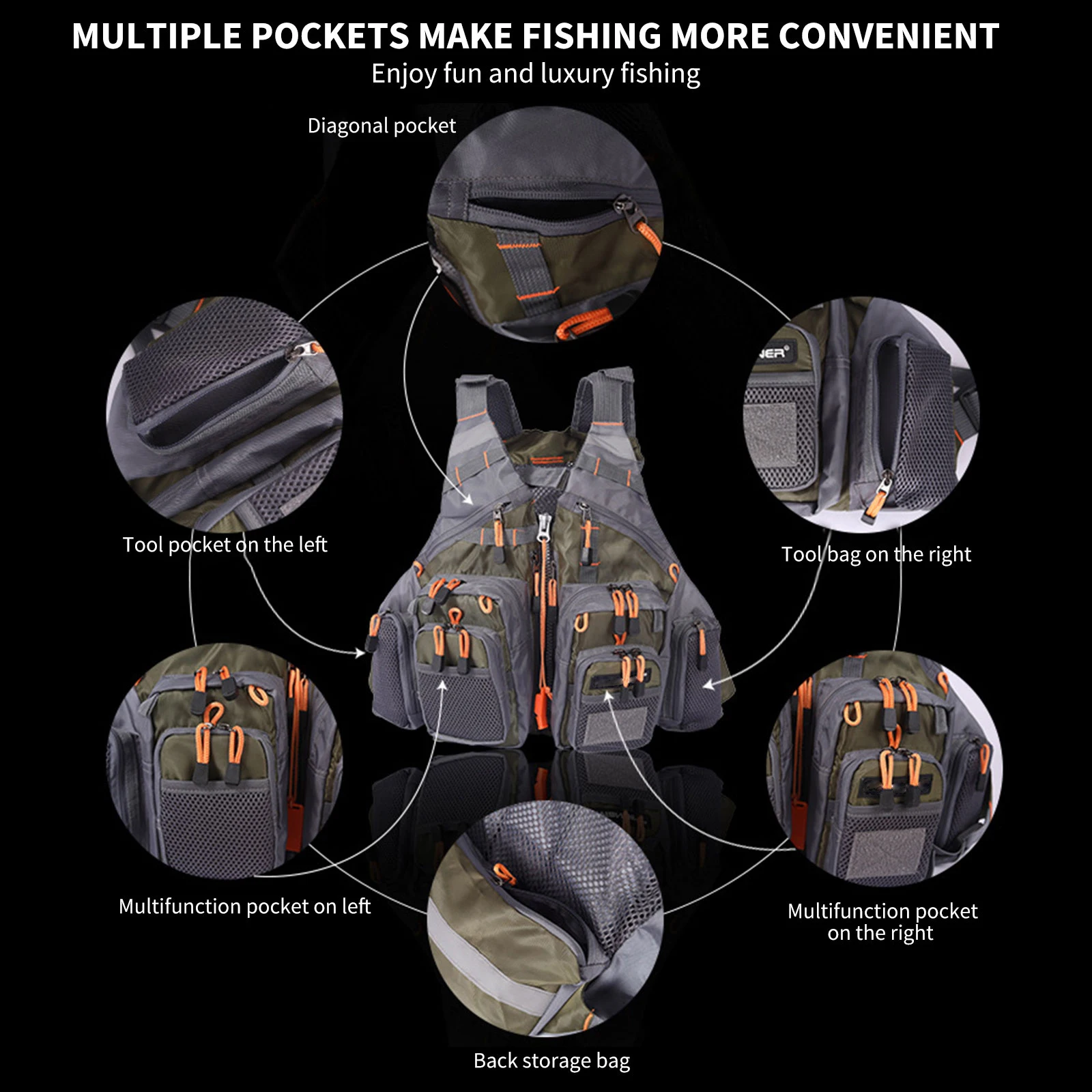 Жилет для ловли нахлыстом регулируемый дышащий сетчатый рыболовный снаряжение