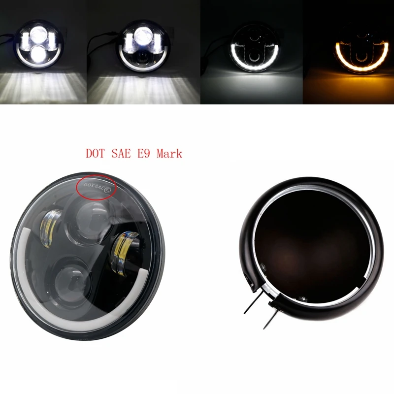 Light and housing Универсальная 5 3/4 дюймов 5,7" светодиодная Автомобильная мотоциклетная фара H4 Phare Farol моторная фара Головной свет для Harley индийский Скаут Honda - Цвет: Light and housing