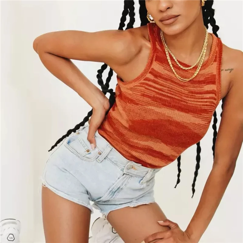 

Summer Sexy Backless Knitted Tank Tops Fashion Sleeveless Off Shoulder O-Neck T-Shirts Casual Outfits Streetwear 2021 New