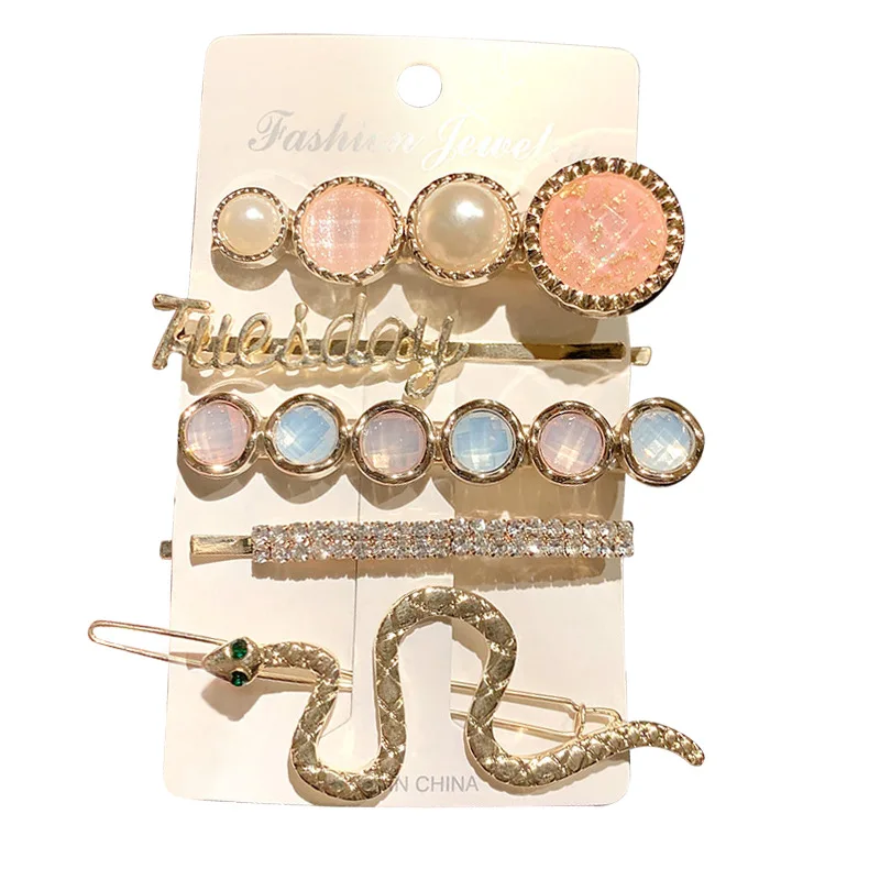 

Fashion 3/5pcs Women Girl Elegant Pearls Hair Clips Sweet Headwear Crystal Hairpins Barrettes Acetate Hair Accessories Set