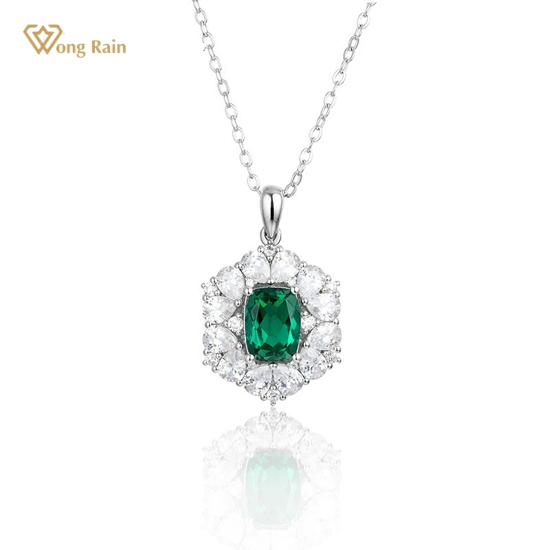 

Wong Rain Luxury 100% 925 Sterling Silver Emerald Created Moissanite Gemstone Wedding Pendent Necklace Fine Jewelry Wholesale