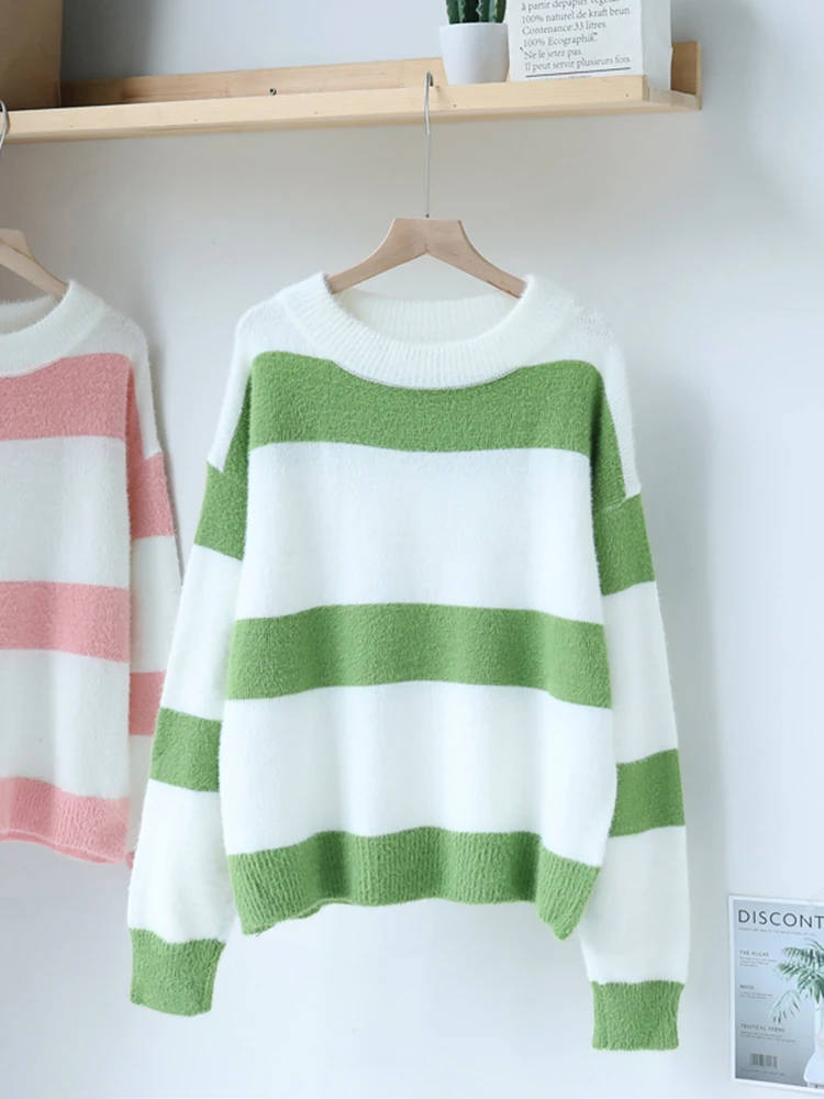 Новинка осенне-зимние Полосатые свитера в ленивом стиле Женский трикотажный