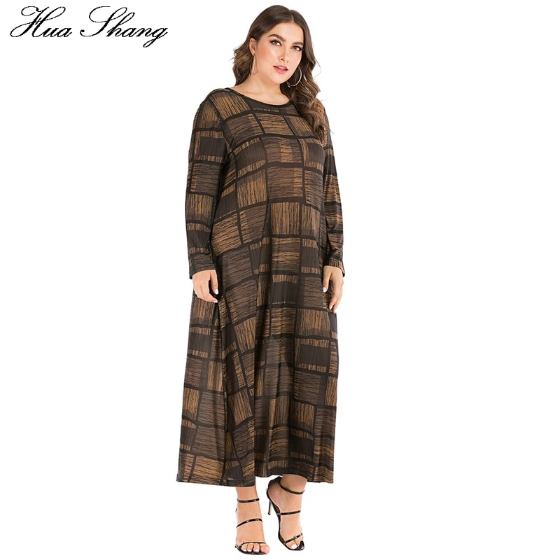 Женское свободное платье большого размера d летнее винтажное в клетку с круглым