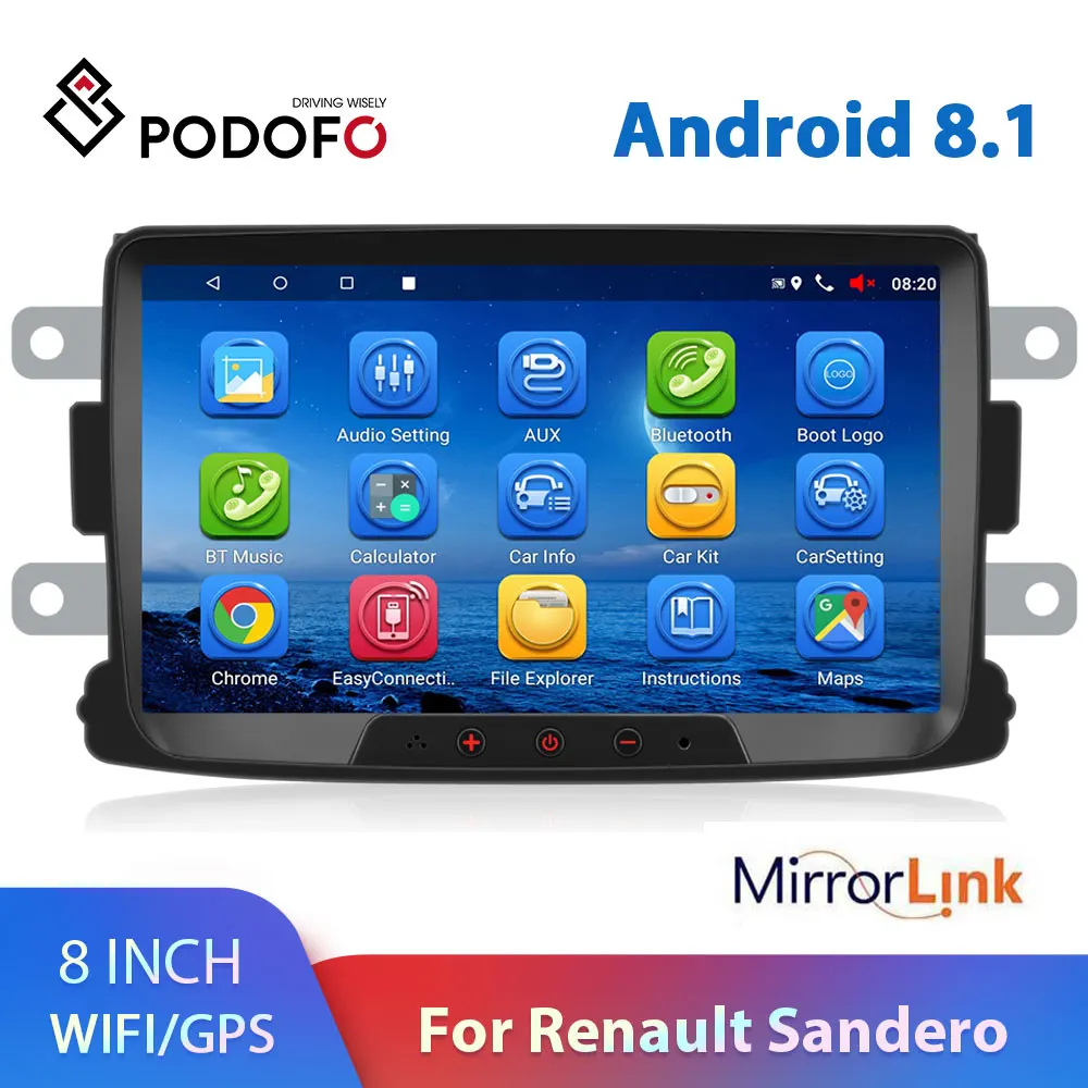 Podofo Android 8,1 2 Din Автомобильный Радио мультимедийный плеер Авто Стерео 2din 8 ''gps для Renault Sandero LOGAN II Duster Dacia DOKKER