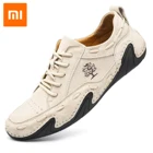 Мужские кожаные повседневные туфли Xiaomi Mijia, удобные модные прогулочные туфли, дышащие кроссовки ручной работы, Летние мокасины, лоферы