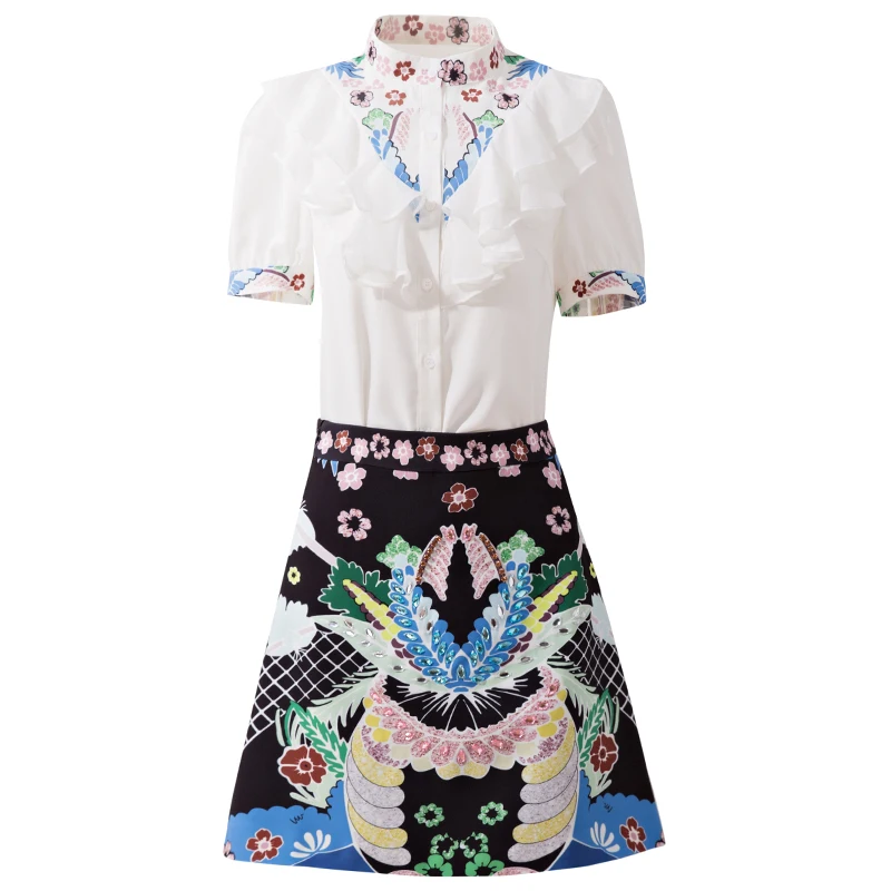 

Женские Дизайнерские комплекты DIDABOLE из 2 предметов, рубашка с топом и юбка со стразами, элегантный вечерний модный костюм с принтом, лето