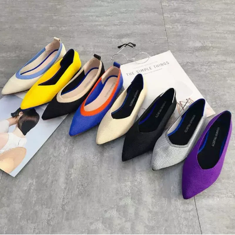 Женские эластичные вязаные Мокасины разных цветов дышащие удобные рабочие туфли