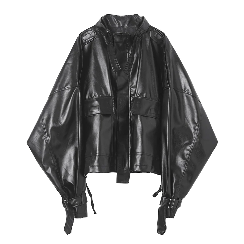 Куртка мужская из искусственной кожи свободная Короткая Повседневная с