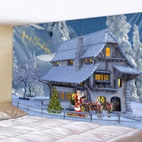 christmas tapestry christmas tree fireplace warm family wall hanging christmas snow scene background home room decoration gifts