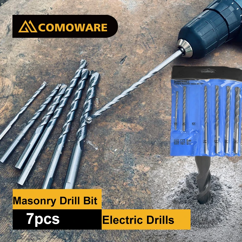

COMOWARE 7pcs Drill Bit Set for Masonry Drilling Triangle Shank Twist Drill Bits Tip Drills