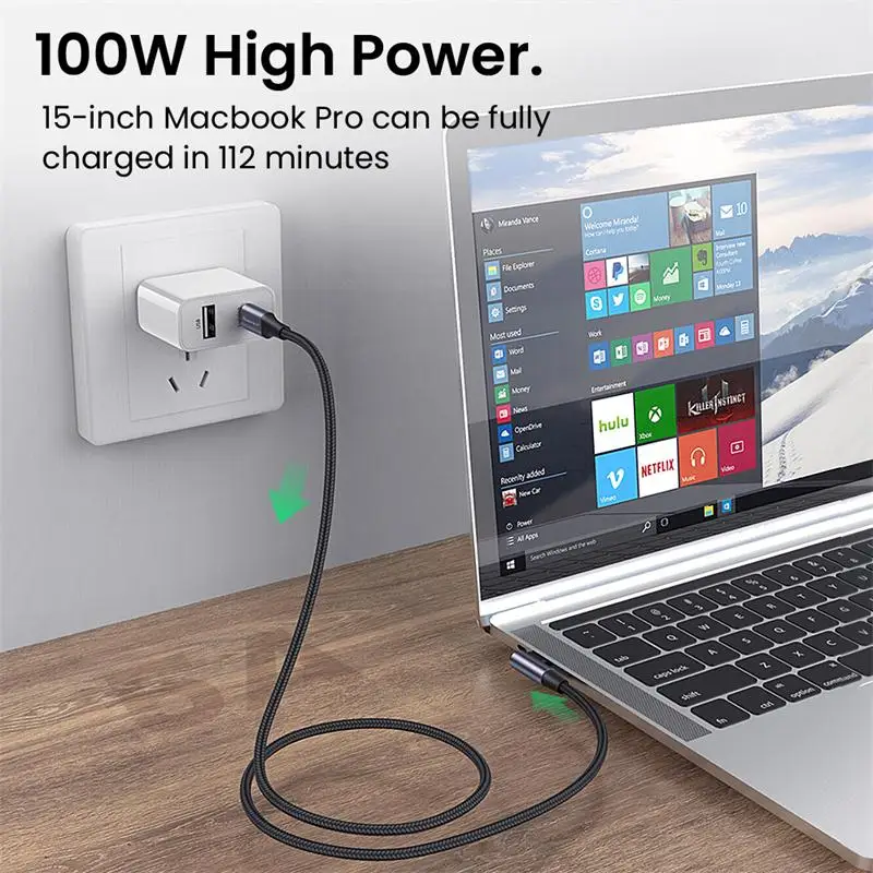 Кабель зарядный сетевой с разъемами USB Type-C и 100/60 Вт |