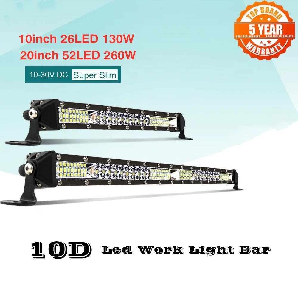 

10/20 Inch 130W/260W Ультра-тонкий светодиодный светильник баров комбо Точечный светильник луч светодиодный бар 4x4 ATV SUV внедорожный светодиодный ра...