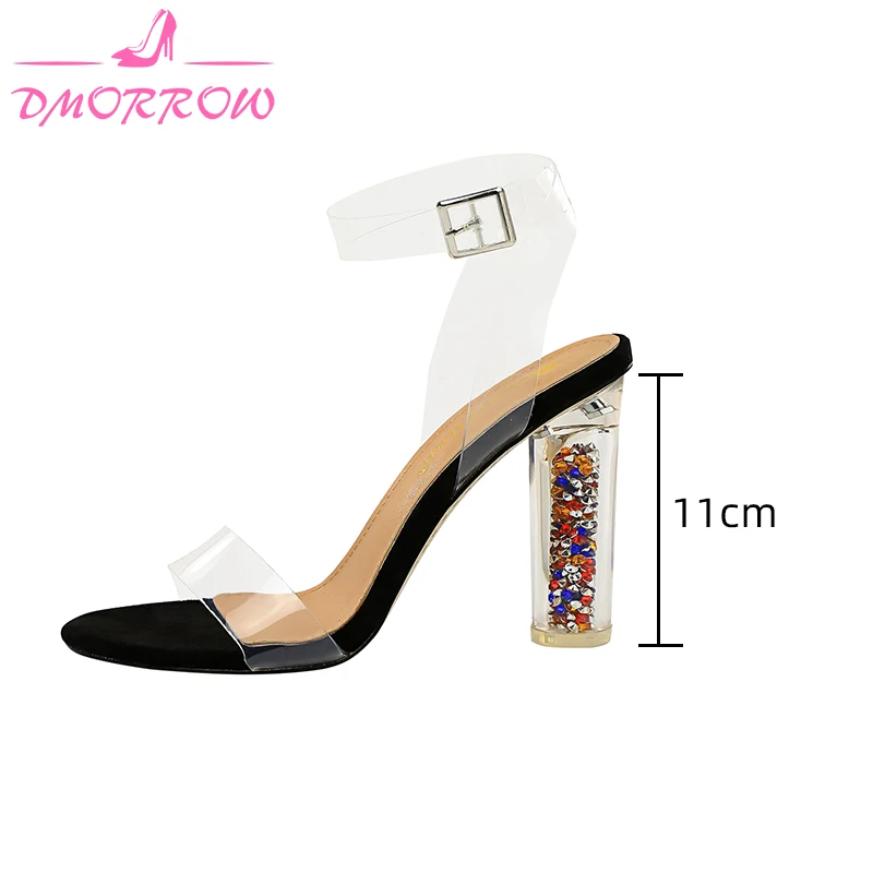 2020 Summer Transparent Mules Shoes - Open Toe Female Sandals with Square Heels 11cm | Обувь