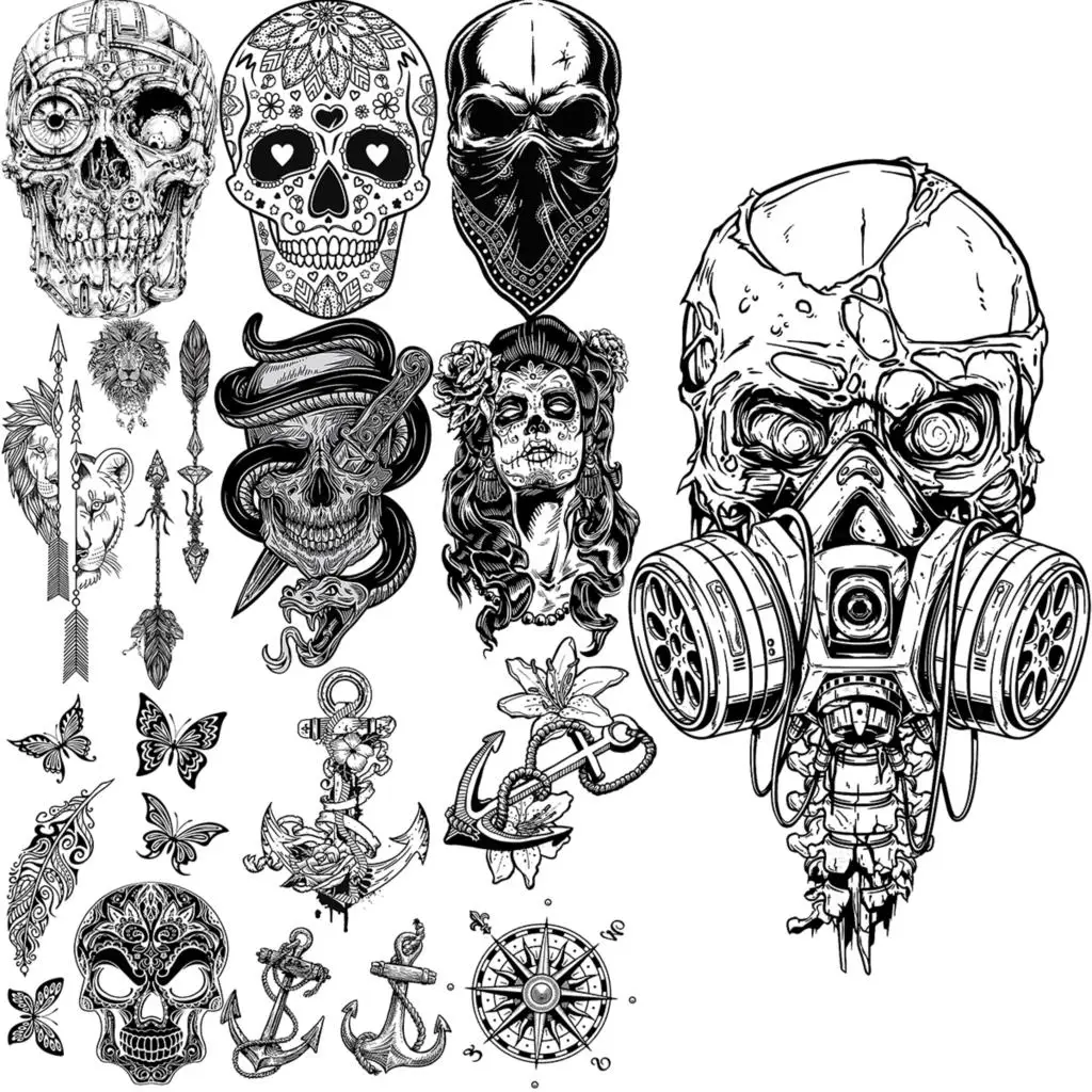 Временные татуировки для взрослых 3d-войны череп мужчин на шею Реалистичная Лев