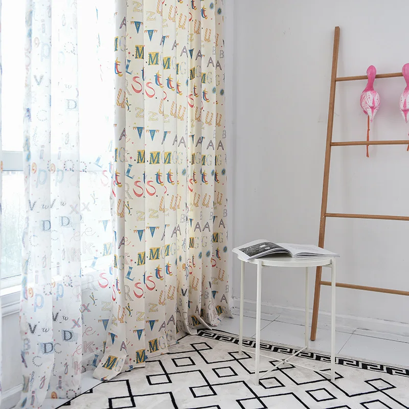 Modern Minimalist Cute Curtains for Kids Cartoon Alphabet Print Baby Children Living Dining Room Boys Girls Bedroom | Дом и сад