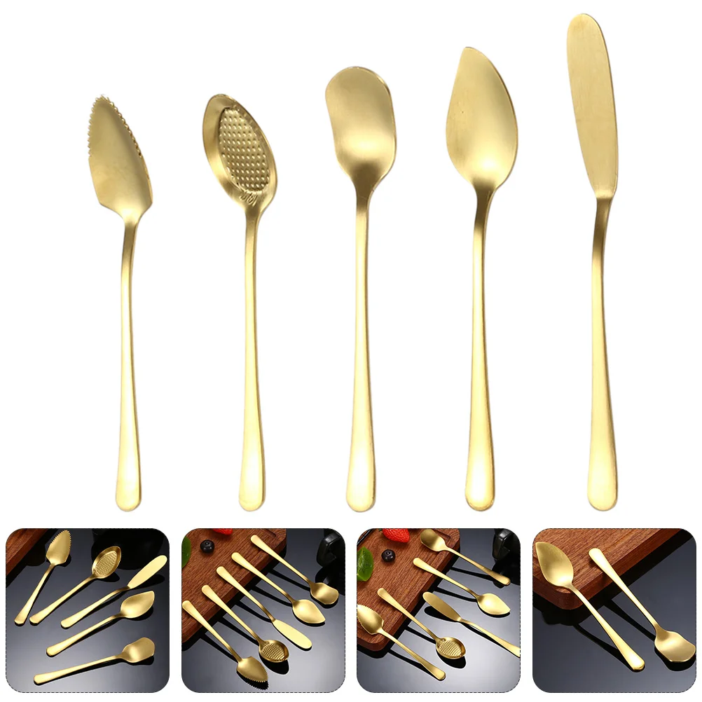 

5pcs Stainless Steel Dessert Spoons Restaurant Dinner Cutter Spoons Set