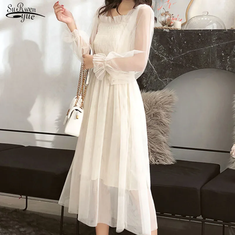 Женское кружевное платье-трапеция повседневное однотонное милое платье до