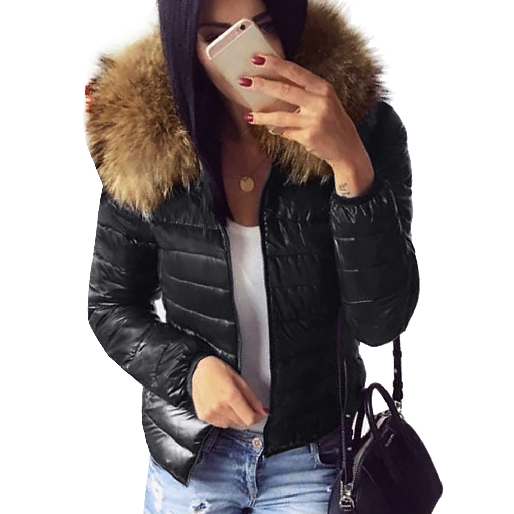 Осенне зимние женские пальто на молнии факс меховые парки с капюшоном и
