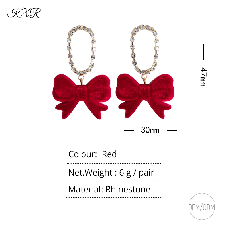 

KXR Early Autumn Red Bow Stud Temperament Flocking Earrings Simple Oval Set Earrings 2415 OEM/ODM