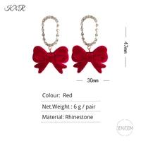 kxr early autumn red bow stud temperament flocking earrings simple oval set earrings 2415 oemodm