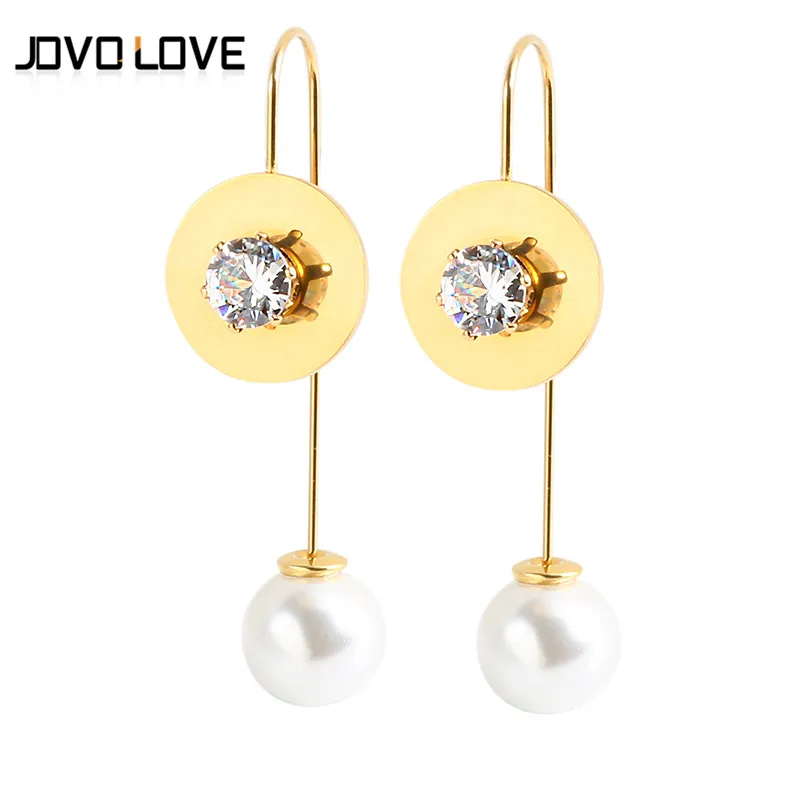 Gold Pear Earrings Long Dangle Pearl Pendant Earrings AAA+ Cubic Zirconia Rhinestone with Round Flower Heart for Bride Jewelry