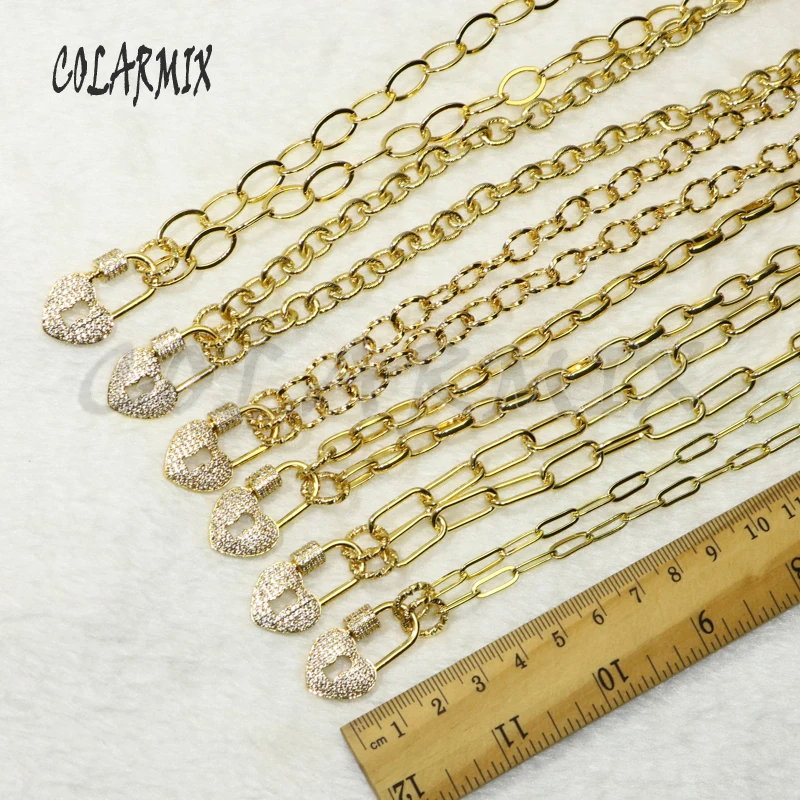 

3Pcs Zirconheart lock clasp Gold Spiral Clasp buckle pendant necklace Gold Color jewelry Chain necklace Handmade jewerly 50582