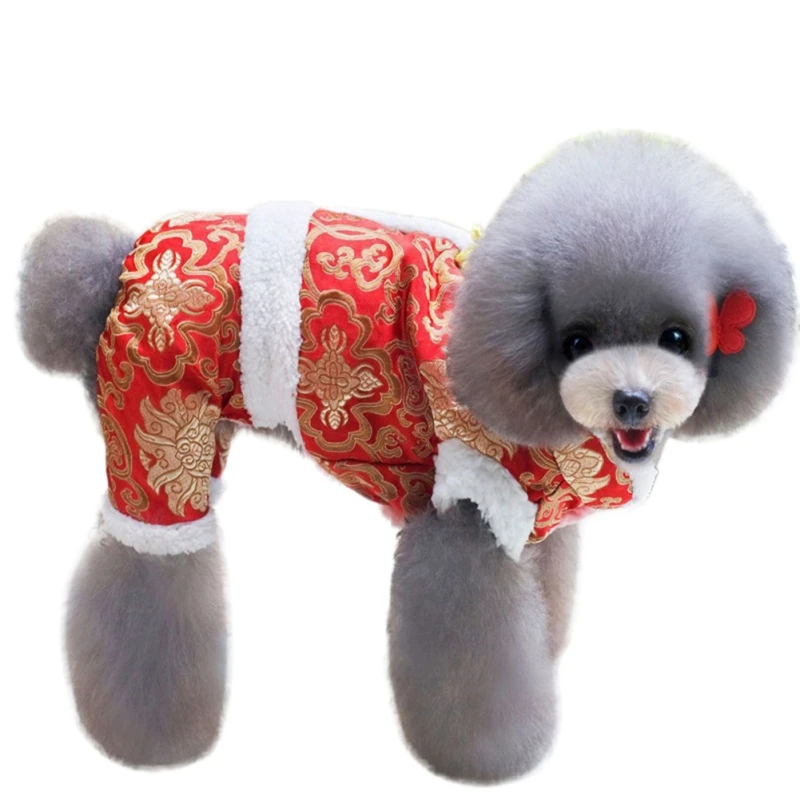 Костюм в китайском стиле для собак зимняя одежда толстые флисовые шелковые