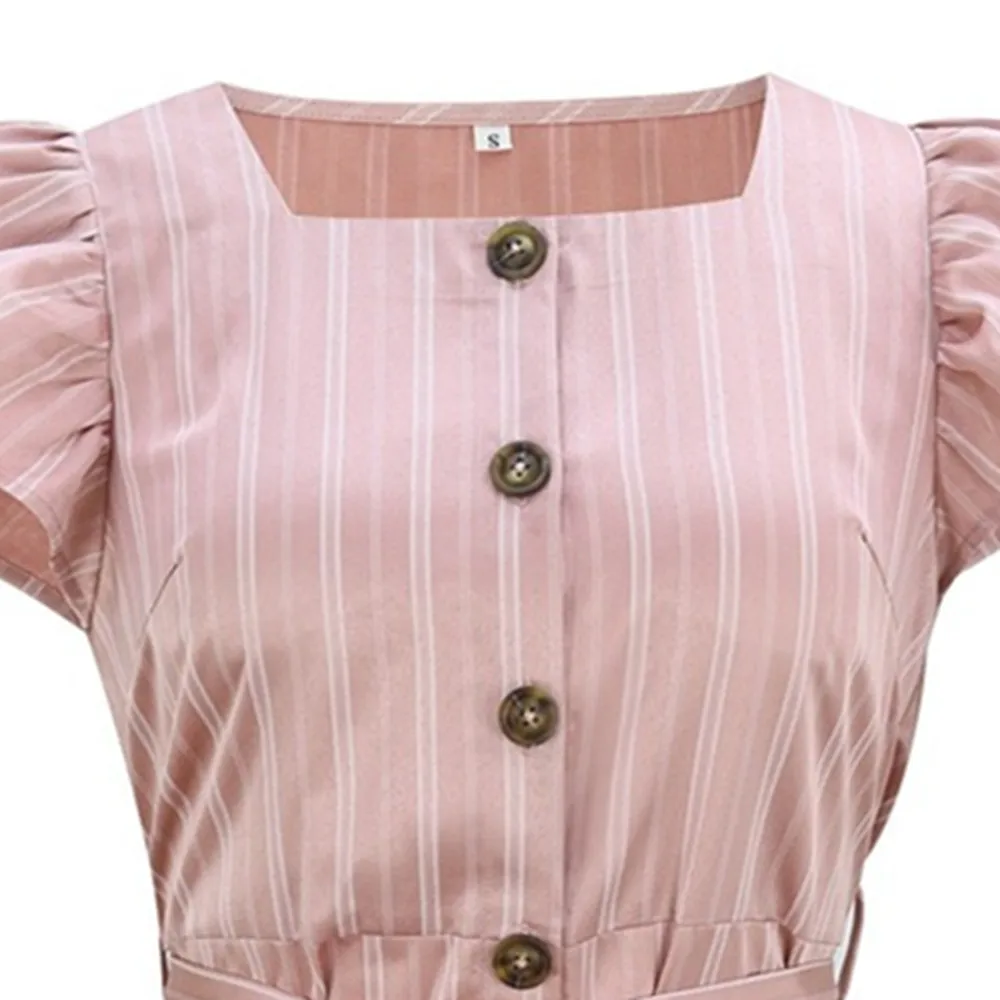 

Summer New Women s Dress Korea Retro Above Knee Mini Robe Pink Short Sleeve Bowknot Striped Harajuku A Line Fashion Y2k Clothing